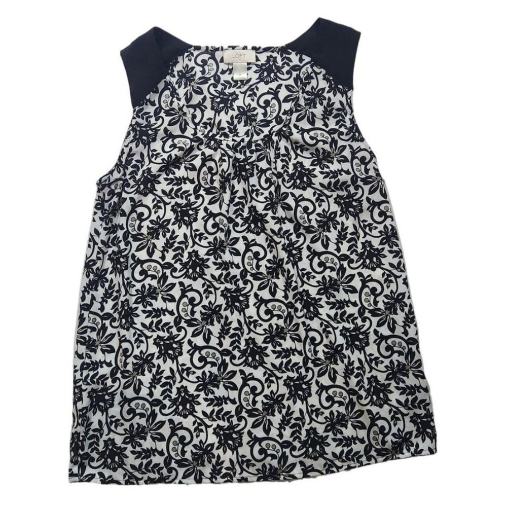 Loft Sleeveless Floral Print Blouse Size S Black & White
